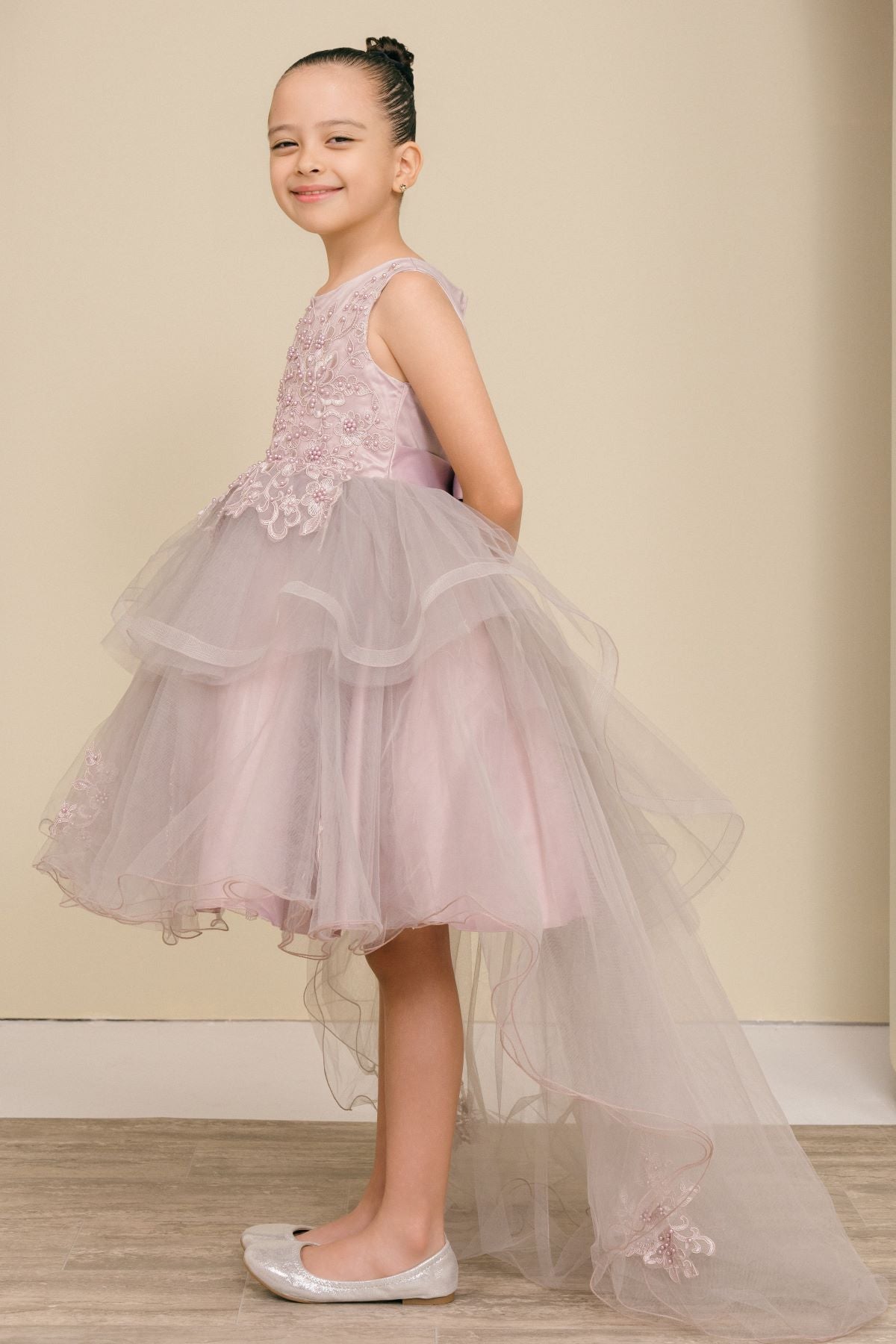 ✨ “Celestial Pearl Lace Gown” – Elegant Girls Dress STYLE NO : 9120