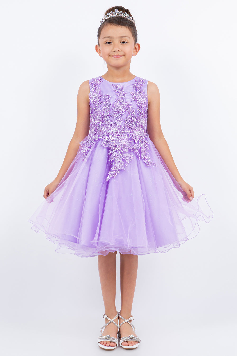STYLE NO : 9150 super cute butterfly lace dress with glitter tulle dress