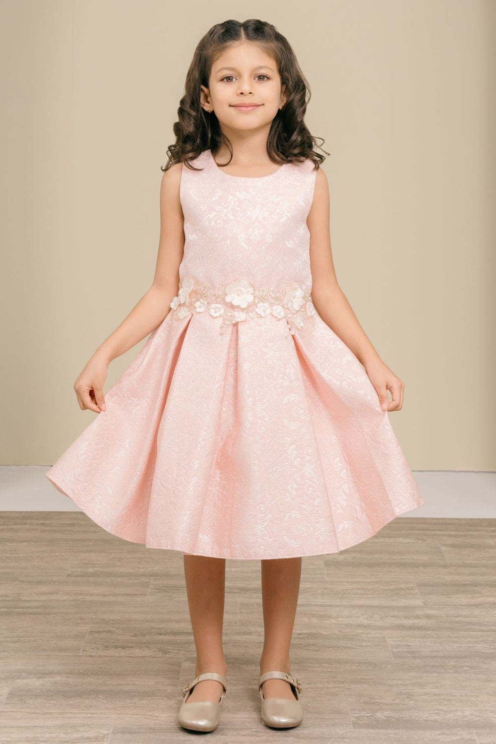 ✨ Luxora Brocade Elegance Dress – Floral 3D Pearl Belt Edition ✨STYLE NO : 9167