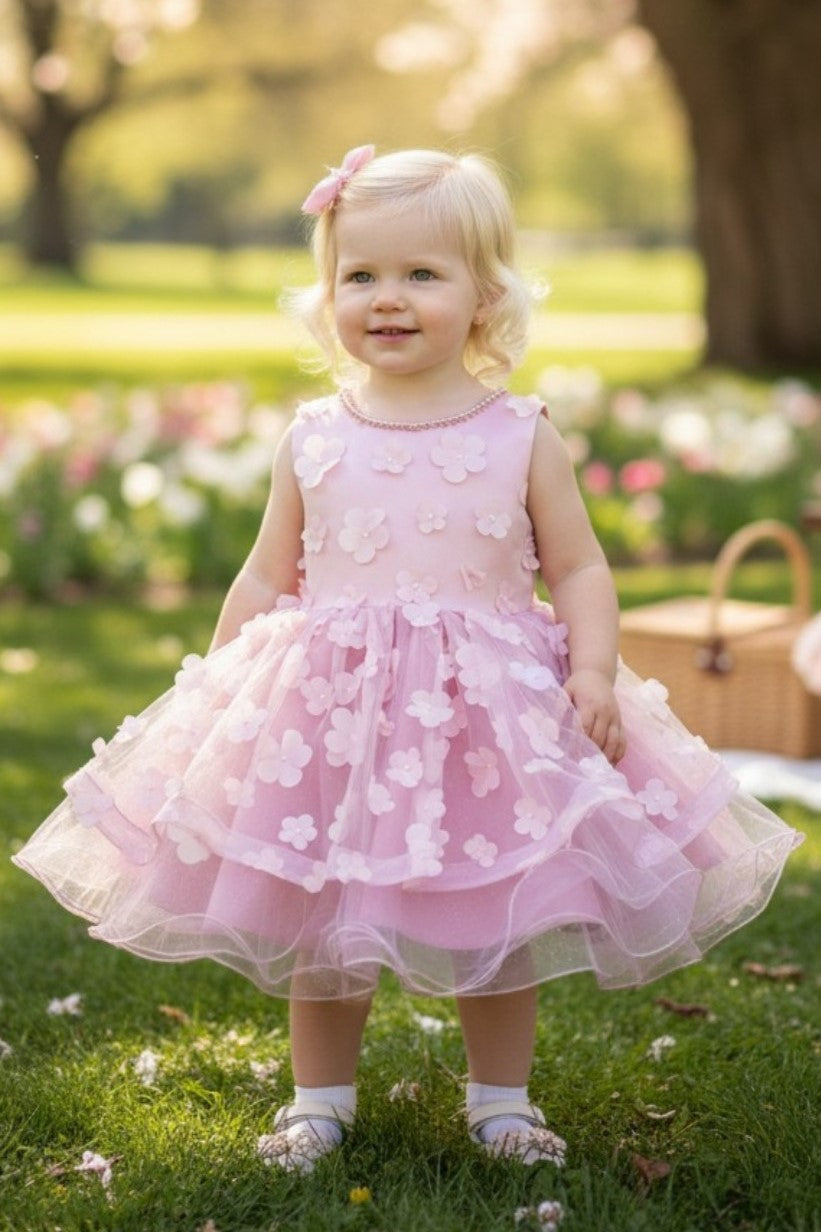 STYLE NO : 9170B 3d Daisy Tulle Flower Baby Dress