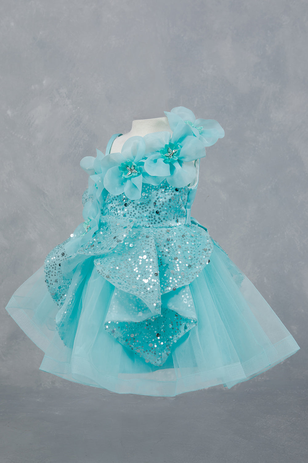 STYLE NO : 9181B Little Fashionistas gown with handcrafted floral applique