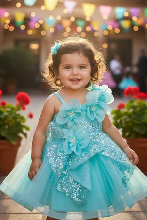 STYLE NO : 9181B Little Fashionistas gown with handcrafted floral applique
