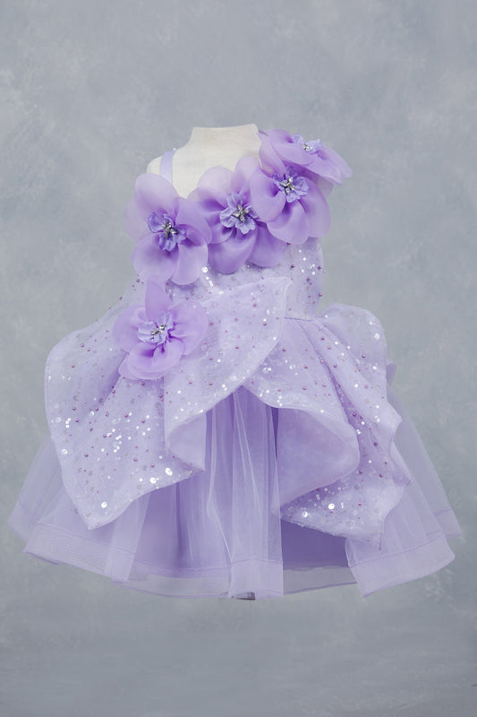 STYLE NO : 9181B Little Fashionistas gown with handcrafted floral applique