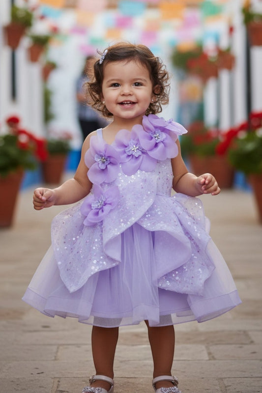 STYLE NO : 9181B Little Fashionistas gown with handcrafted floral applique