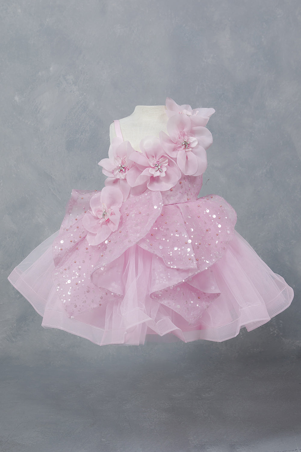 STYLE NO : 9181B Little Fashionistas gown with handcrafted floral applique