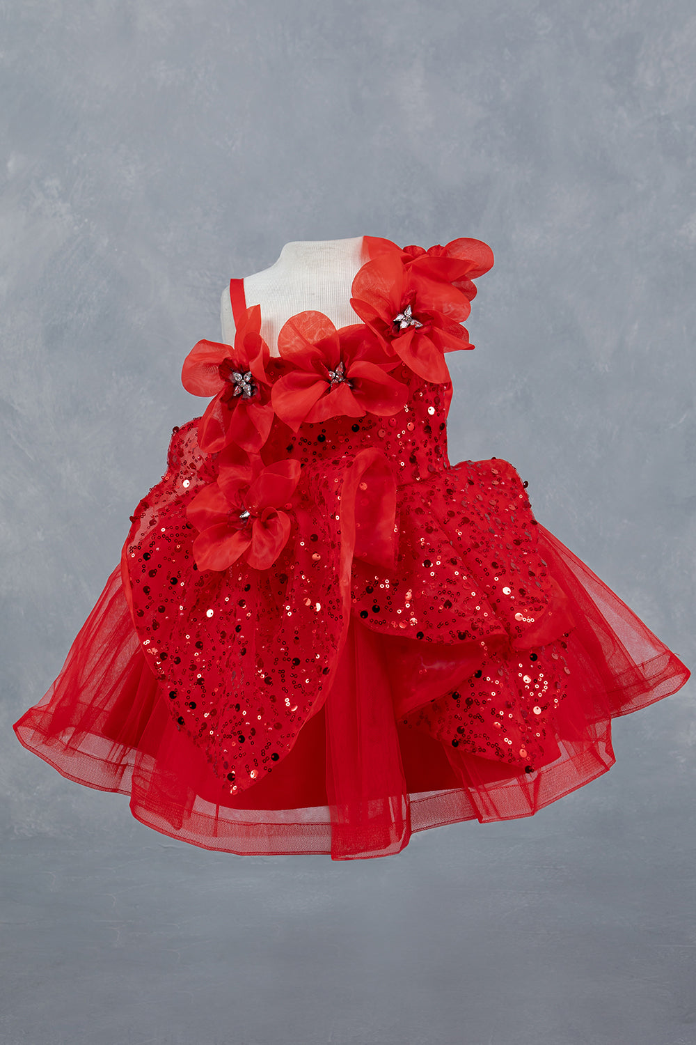 STYLE NO : 9181B Little Fashionistas gown with handcrafted floral applique