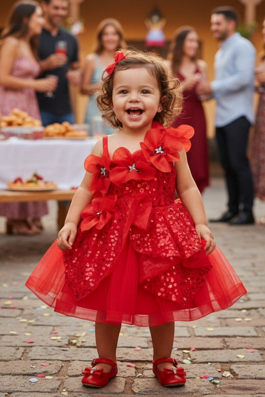 STYLE NO : 9181B Little Fashionistas gown with handcrafted floral applique