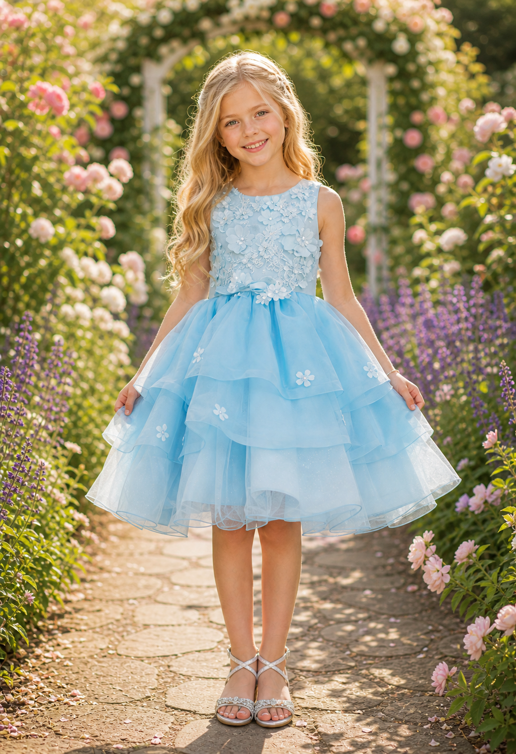 STYLE NO : 9176 FLOWER SLEEVELESS LAYERED SKIRT DRESS