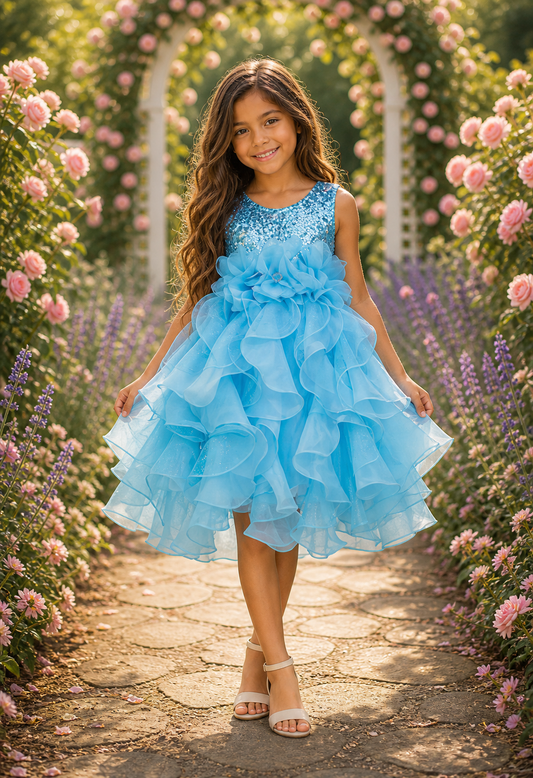 Ruffle Lace BLUE Dress STYLE NO : 9179