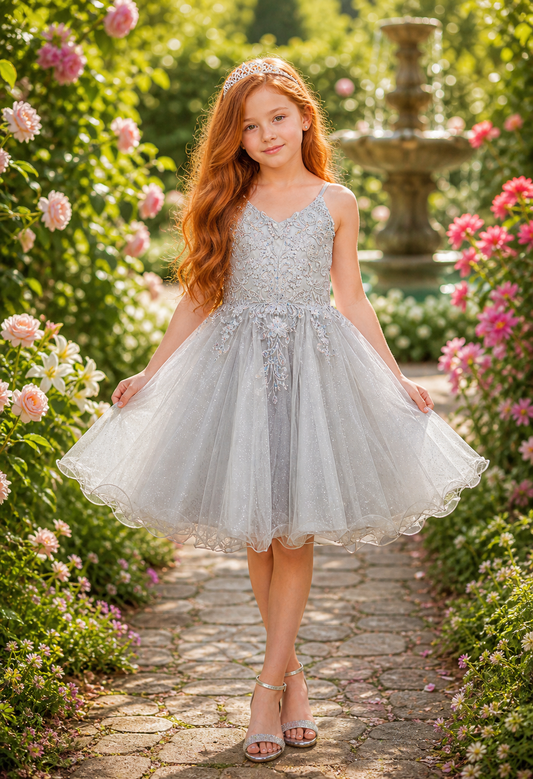 STYLE 5125 Double spaghetti rhinestone embroidered tulle dress