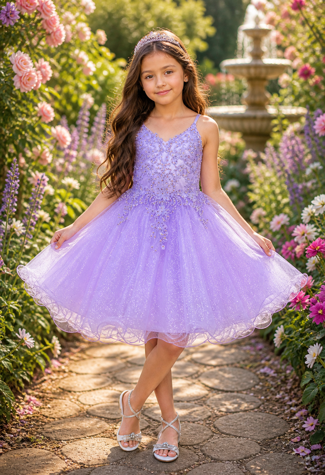 STYLE 5125 Double spaghetti rhinestone embroidered tulle dress
