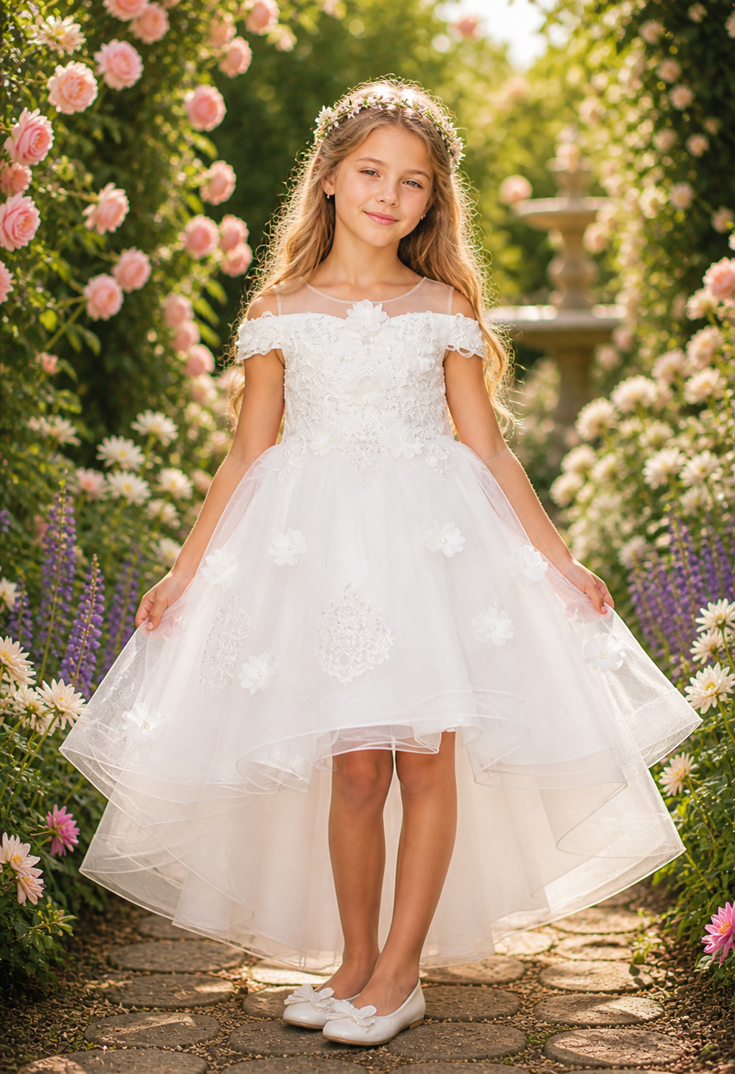 #9119  "LALA & ERINA" Elegant hand-crafted lace dress