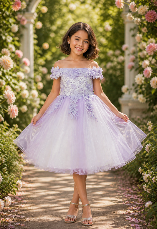 Style #9130 Gorgeous  Off Shoulder two tones Spring Dress Lilac