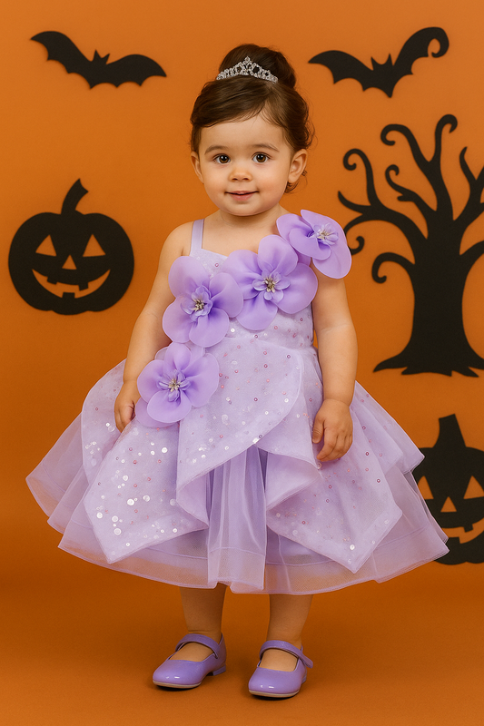 STYLE NO : 9181B Little Fashionistas gown with handcrafted floral applique