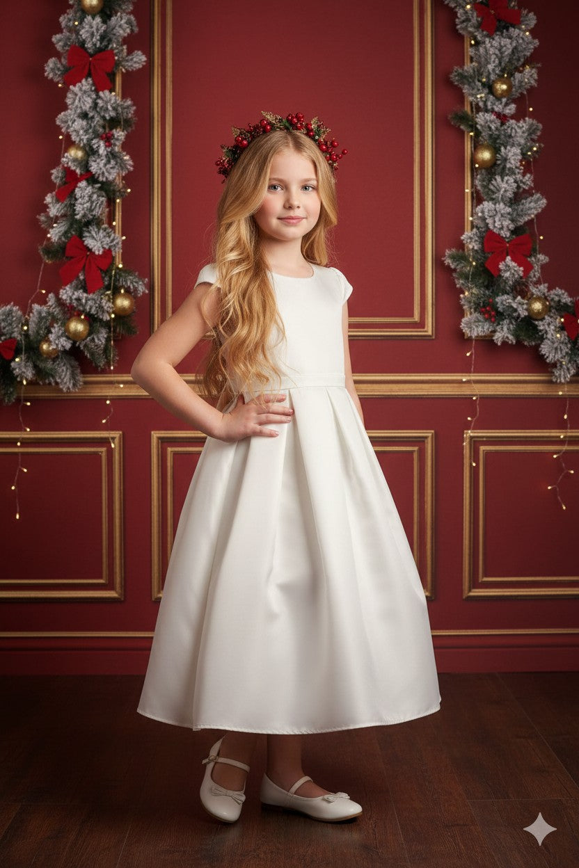 Dull Satin dress with beaded short sleeves Style #201