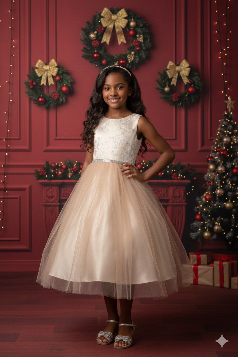 Floral Print Jacquard Top With Tulle Skirt Style #300