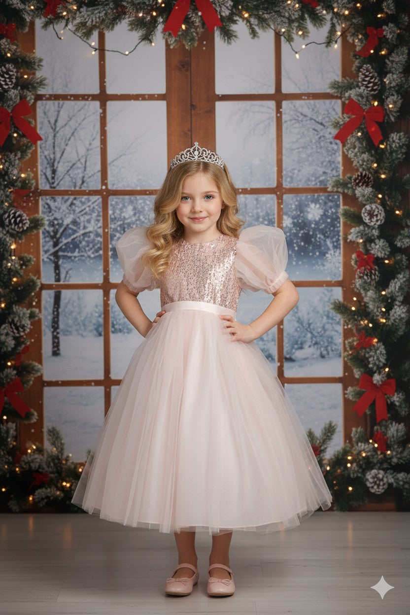 Puff Organza sleeve with sequin bodice dress style #316