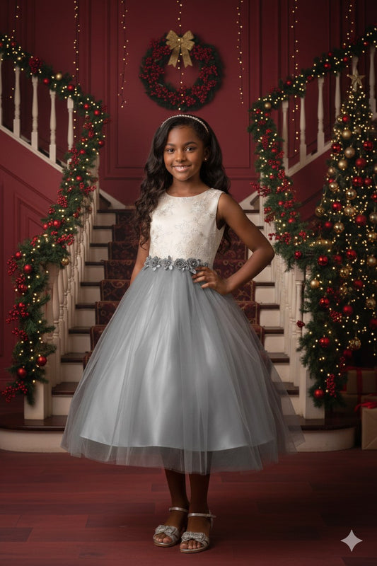 Rhinestone-Satin top with Tulle Skirt