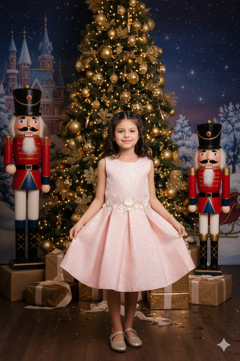 ✨ Luxora Brocade Elegance Dress – Floral 3D Pearl Belt Edition ✨STYLE NO : 9167