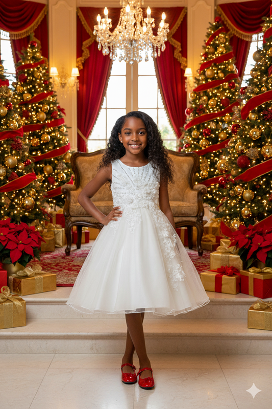 STYLE NO : 9022 Pearl Blossom Glitter Tulle Dress