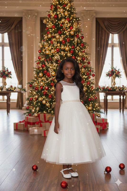 Style No. 411-S Pearl Rhinestone Satin Tulle Dress