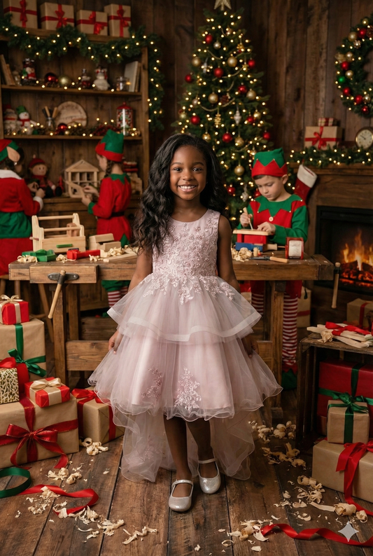 ✨ “Celestial Pearl Lace Gown” – Elegant Girls Dress STYLE NO : 9120