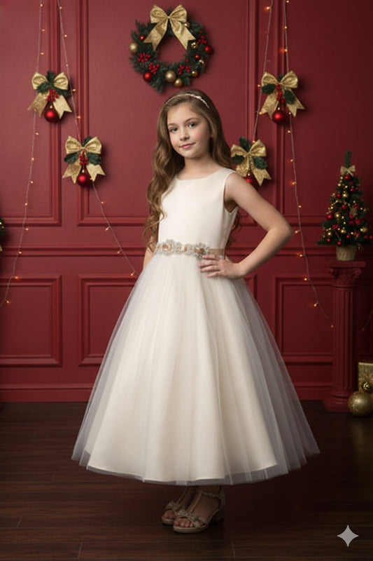 Satin and Tulle dress with Sparkly Rhinestone belt with satin sash Style #208