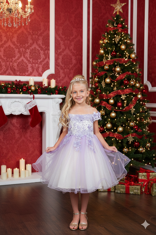 Style #9130 Gorgeous  Off Shoulder two tones Spring Dress Lilac