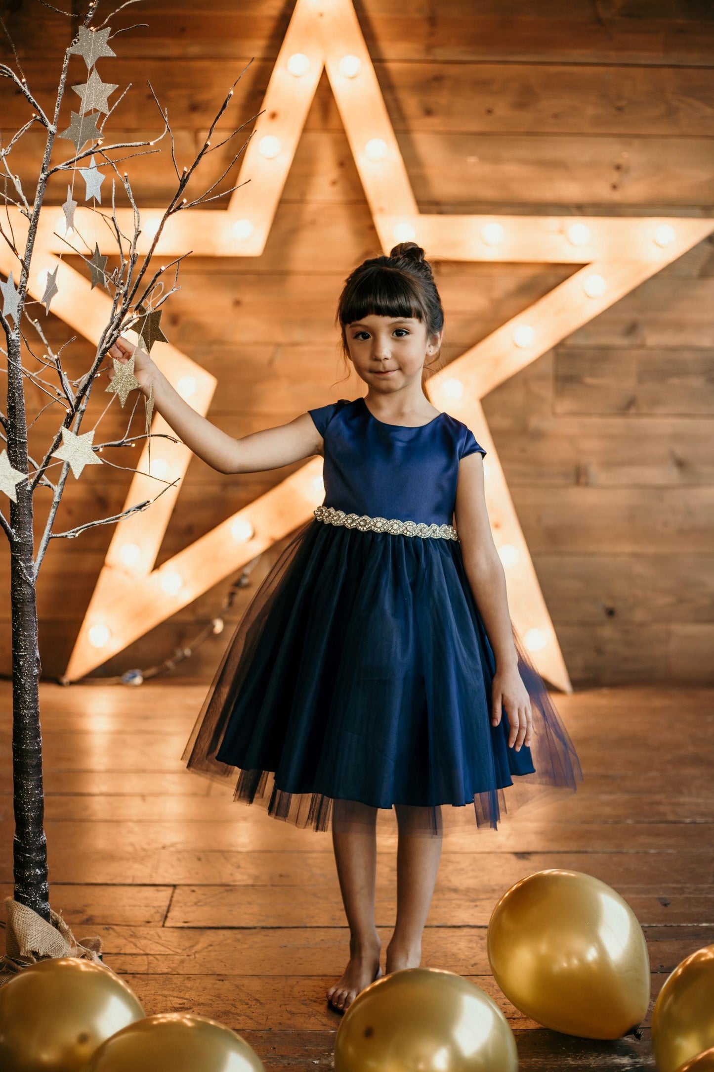 Style No. 452 Sleeve Satin Dress w/ Tulle