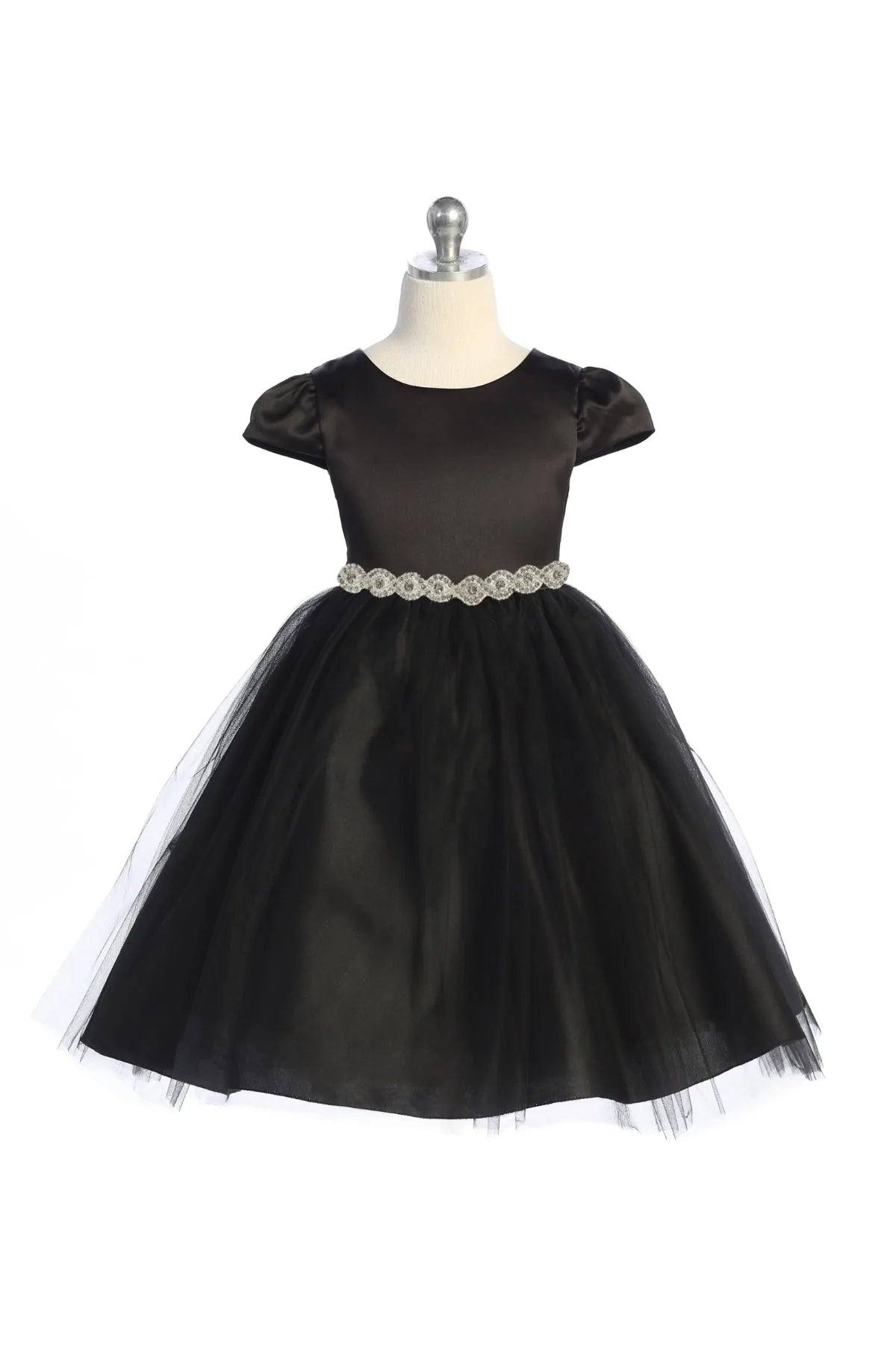 452- Sleeve Satin Dress w/ Tulle