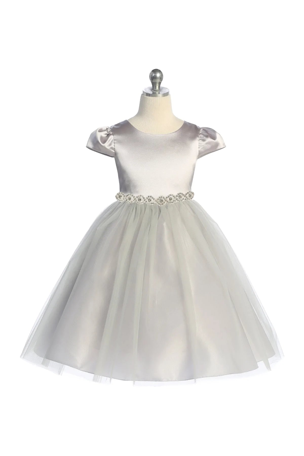 452- Sleeve Satin Dress w/ Tulle