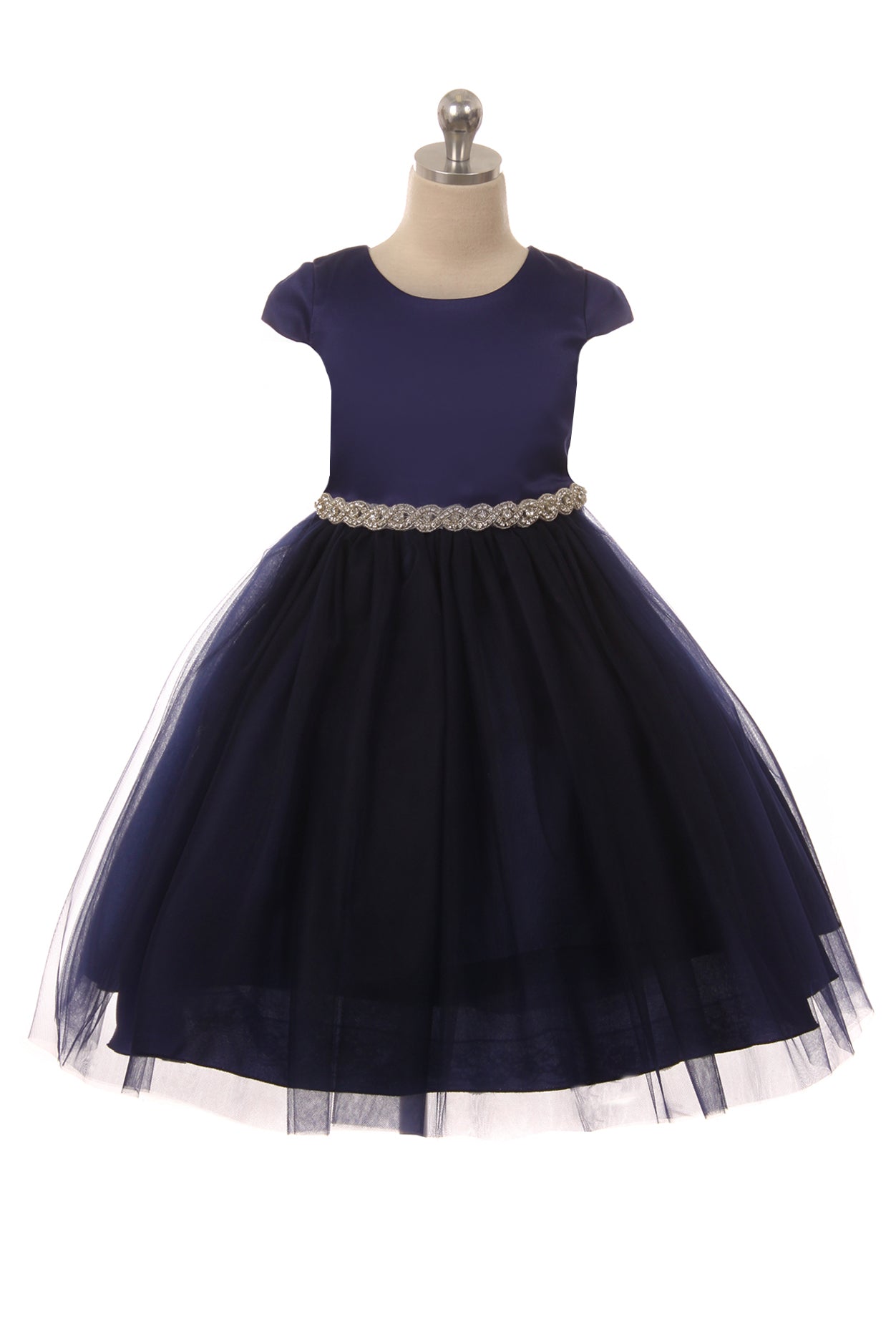Style No. 452 Sleeve Satin Dress w/ Tulle
