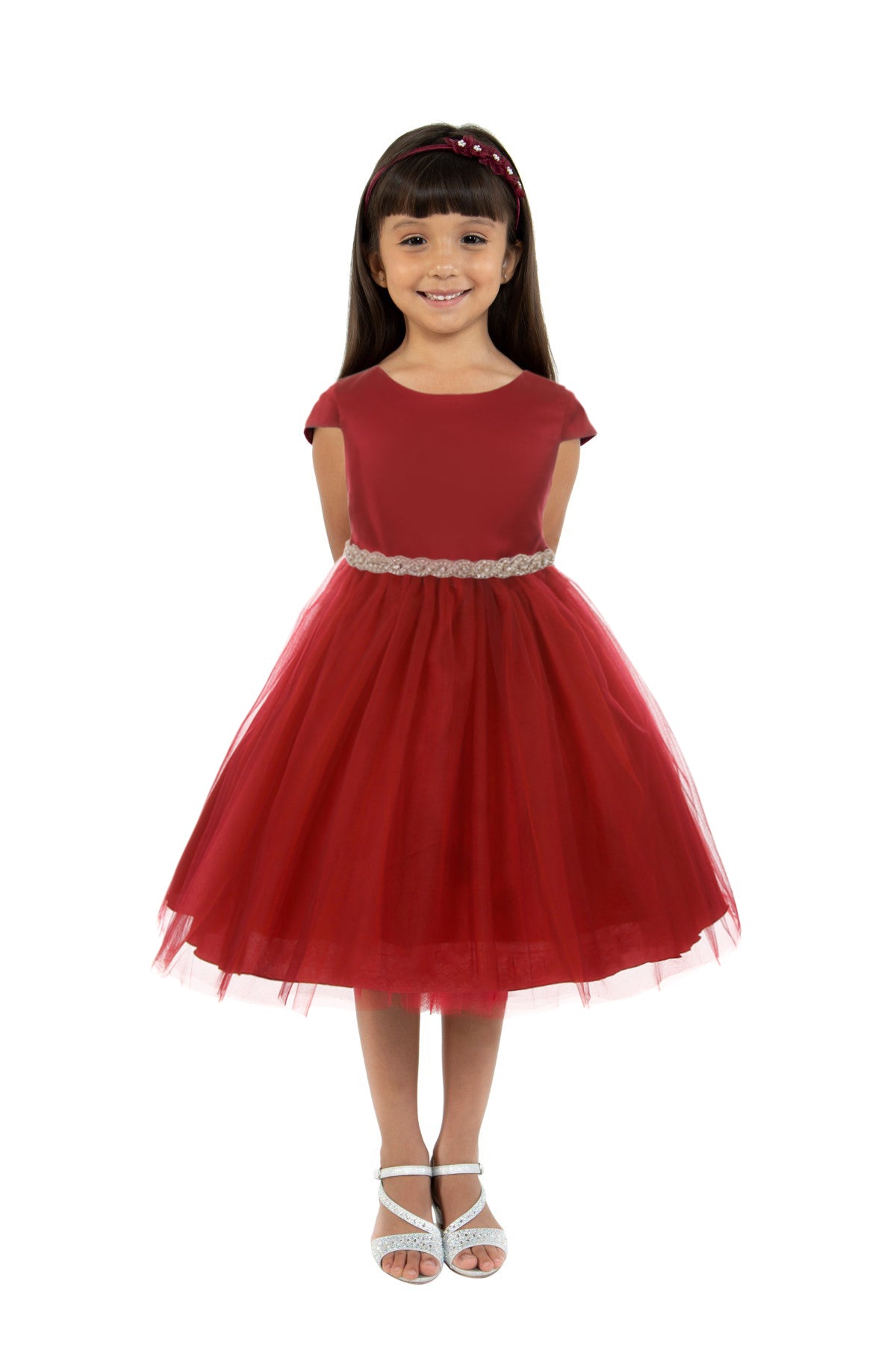 Style No. 452 Sleeve Satin Dress w/ Tulle