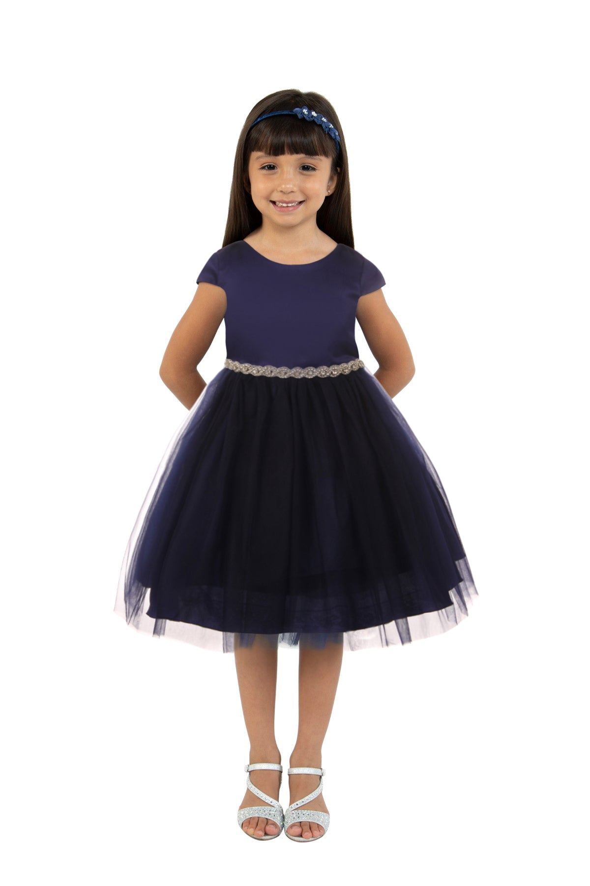 Style No. 452 Sleeve Satin Dress w/ Tulle