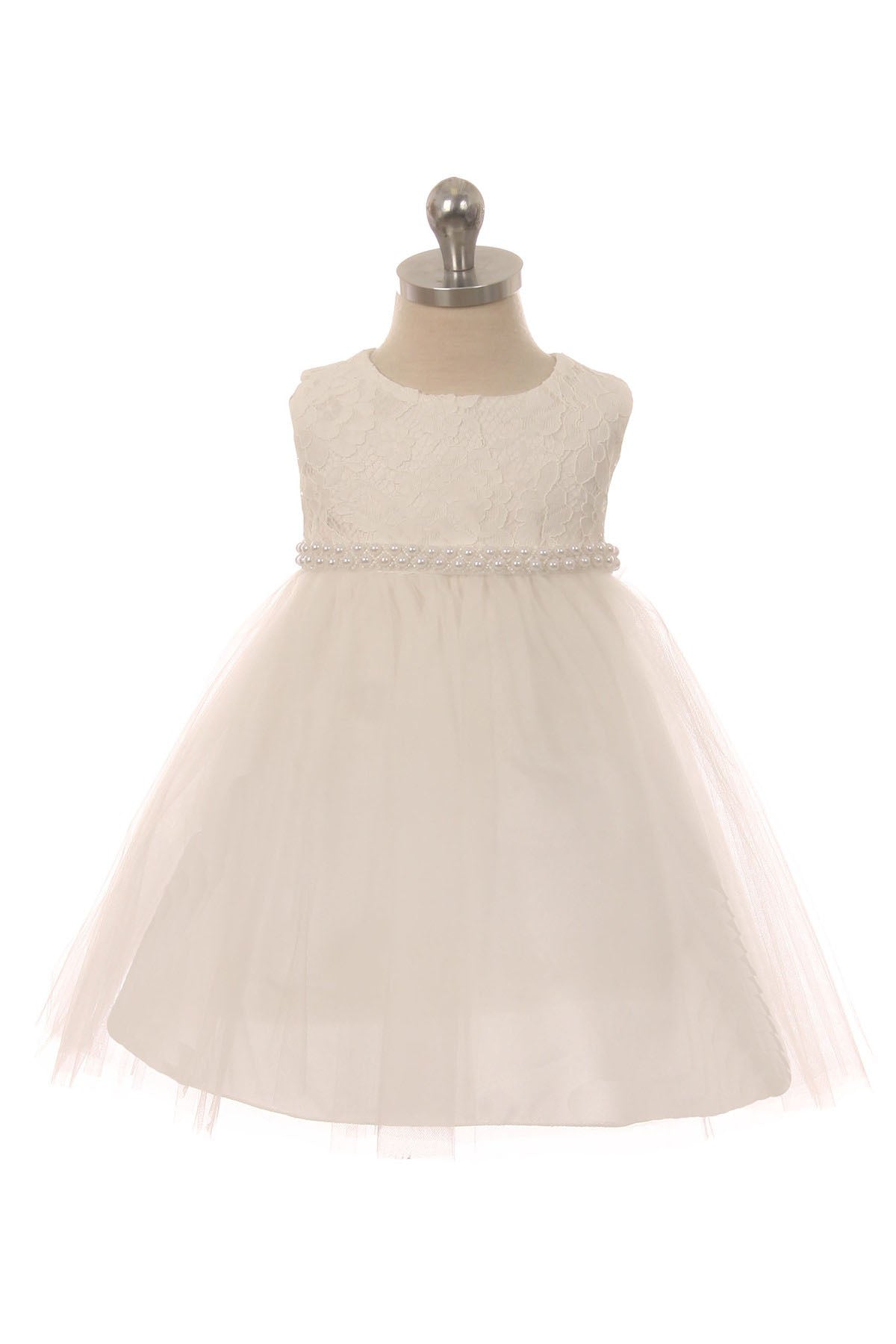 Style No. 456B-C Lace Dress w/ Thick Pearl Trim
