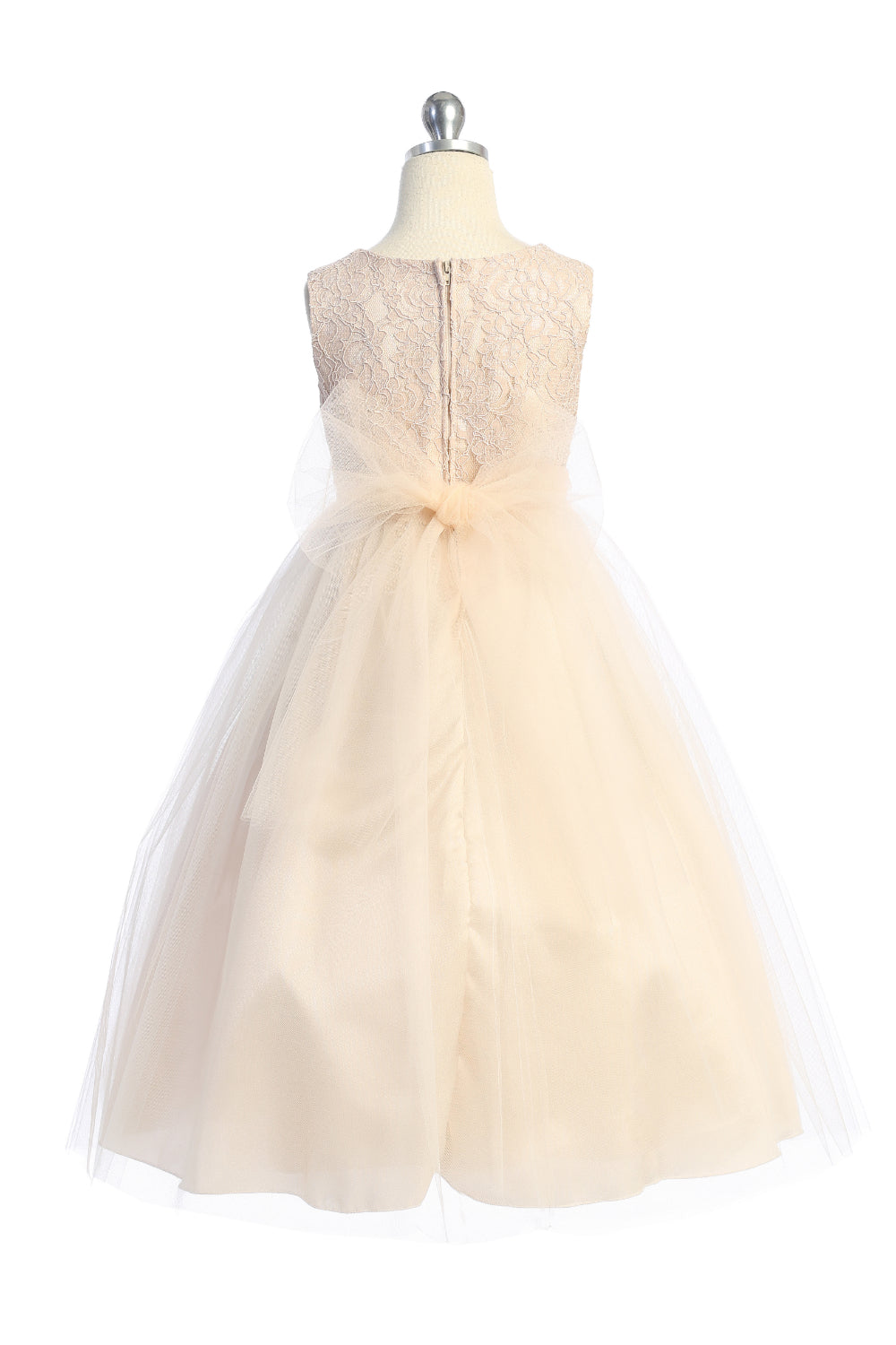 Style No. 524-D Long Lace Dress w/ Diamond Shape Rhinestone Trim