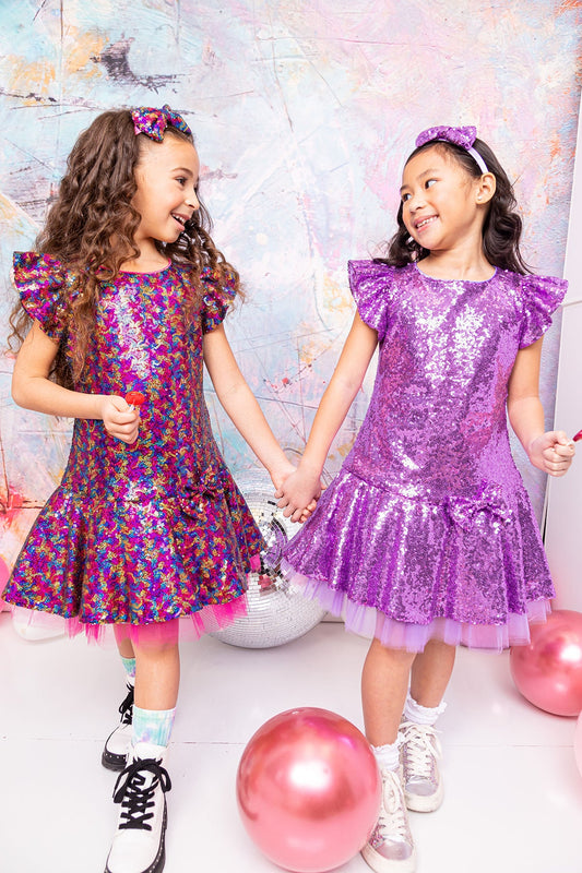 Sequin Ruffle Sleeve Tutu Dress (7 colors available)