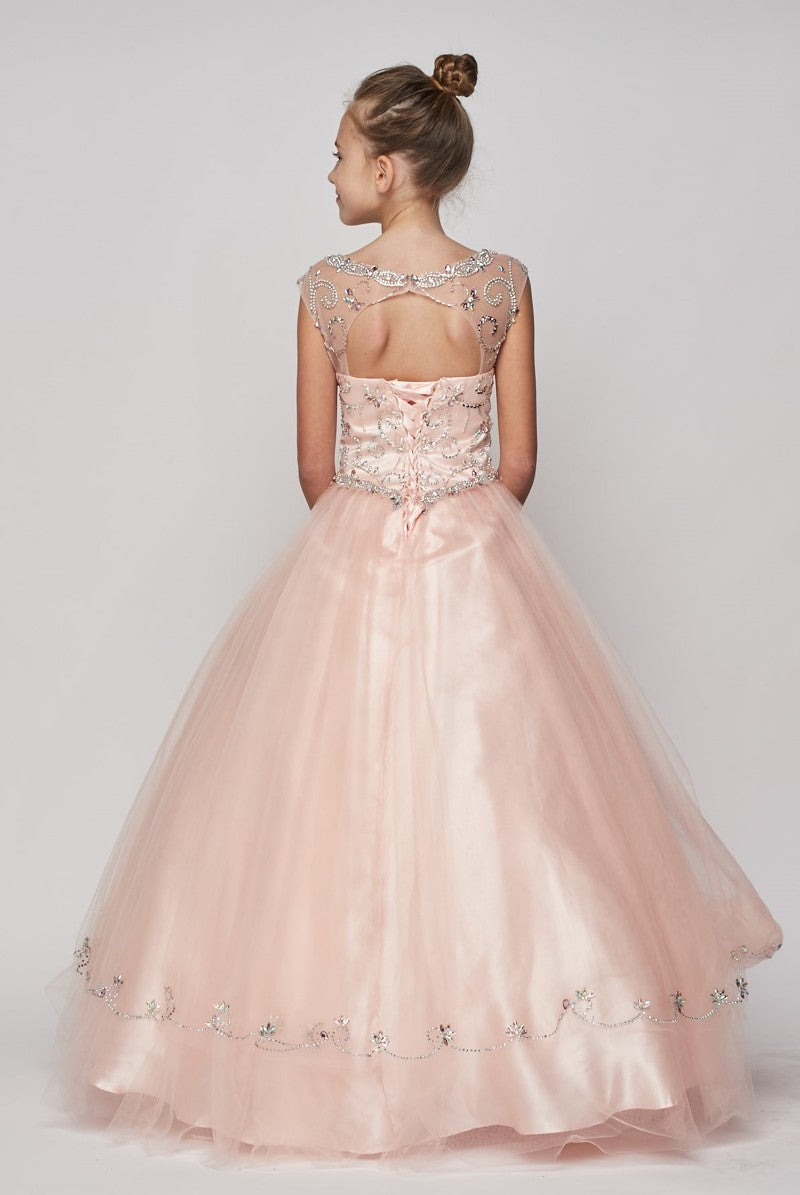 Style #8005  Gorgeous Elegant hand beaded rhinestone Bateau neckline dress