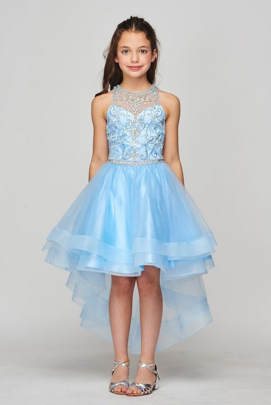 #5101 Party Dress with Halter neckline with pearls and jewel beaded, rhinestone and sequin bodice