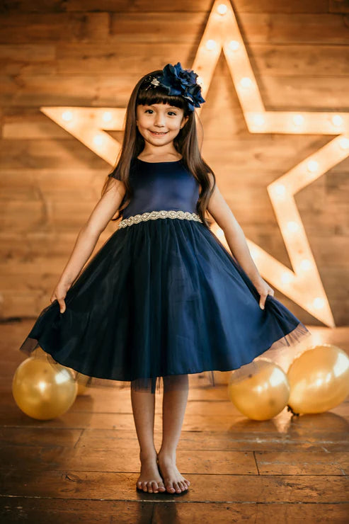 452- Sleeve Satin Dress w/ Tulle